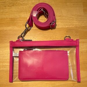 NWOT Pink Leather Transparent Crossbody Stadium bag